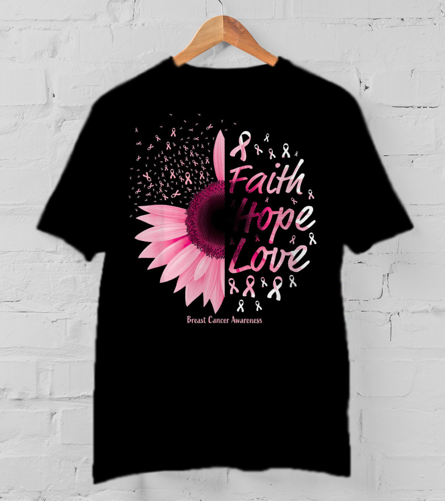 Faith Hope Love Breast Cancer Awareness Christian T-Shirt