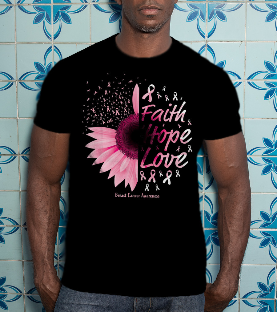 Faith Hope Love Breast Cancer Awareness Christian T-Shirt