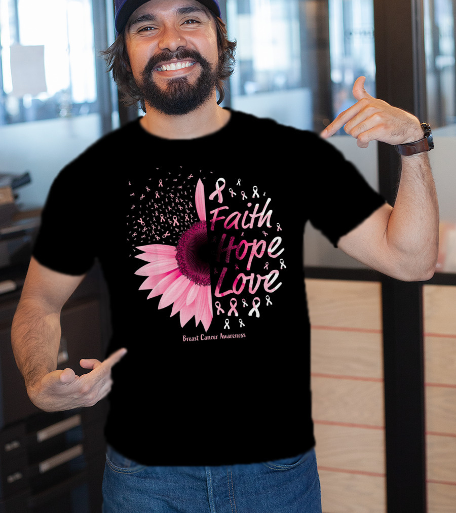 Faith Hope Love Breast Cancer Awareness Christian T-Shirt