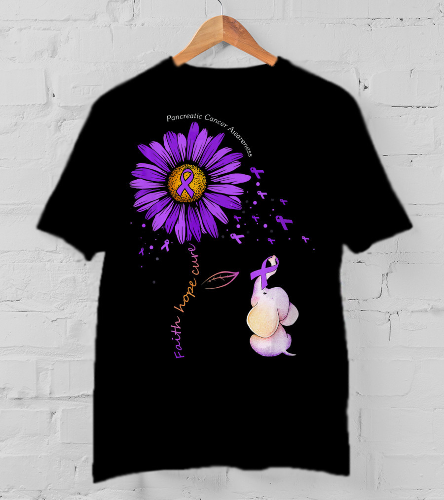 Faith Hope Cure Purple Daisy Flower Pancreatic Cancer Awareness T-Shirt