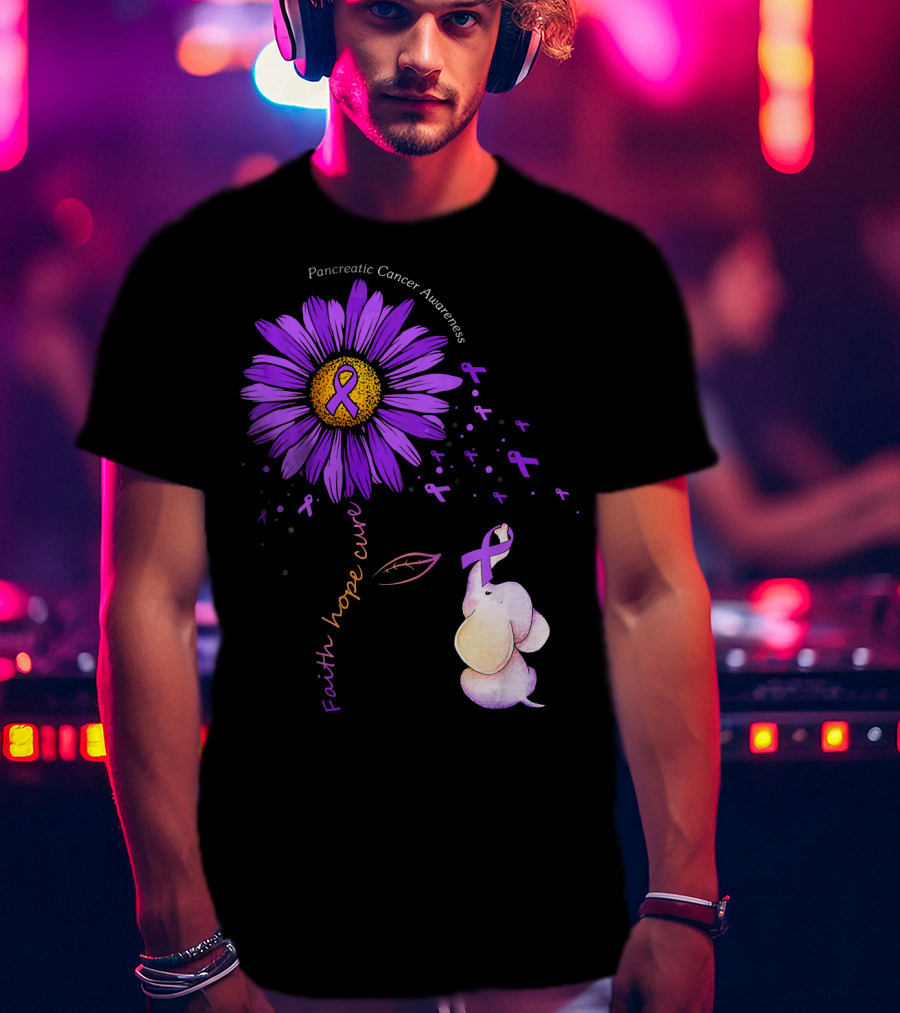 Faith Hope Cure Purple Daisy Flower Pancreatic Cancer Awareness T-Shirt