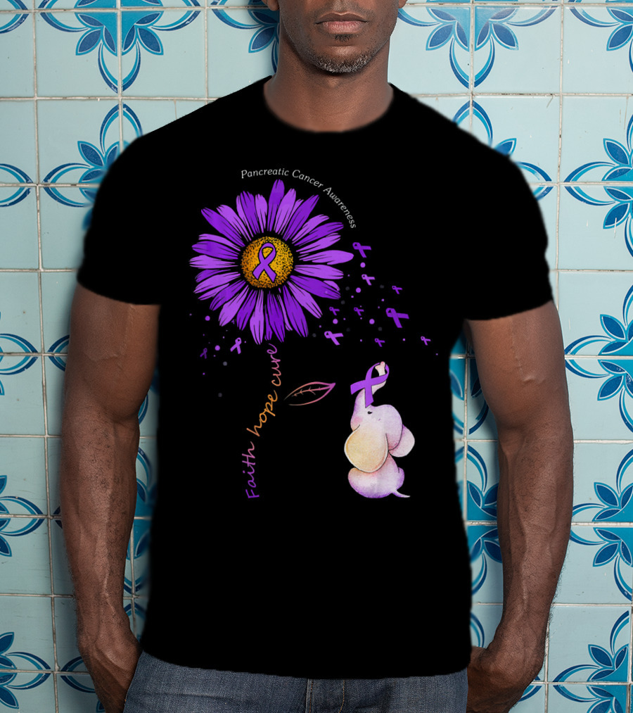 Faith Hope Cure Purple Daisy Flower Pancreatic Cancer Awareness T-Shirt