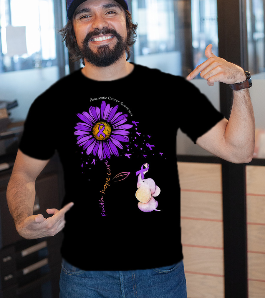 Faith Hope Cure Purple Daisy Flower Pancreatic Cancer Awareness T-Shirt