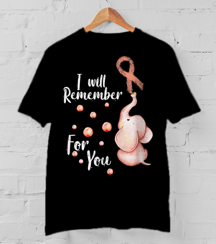 I Will Remember For You Elephant With Pink Ribbon And Bubbles T-Shirt