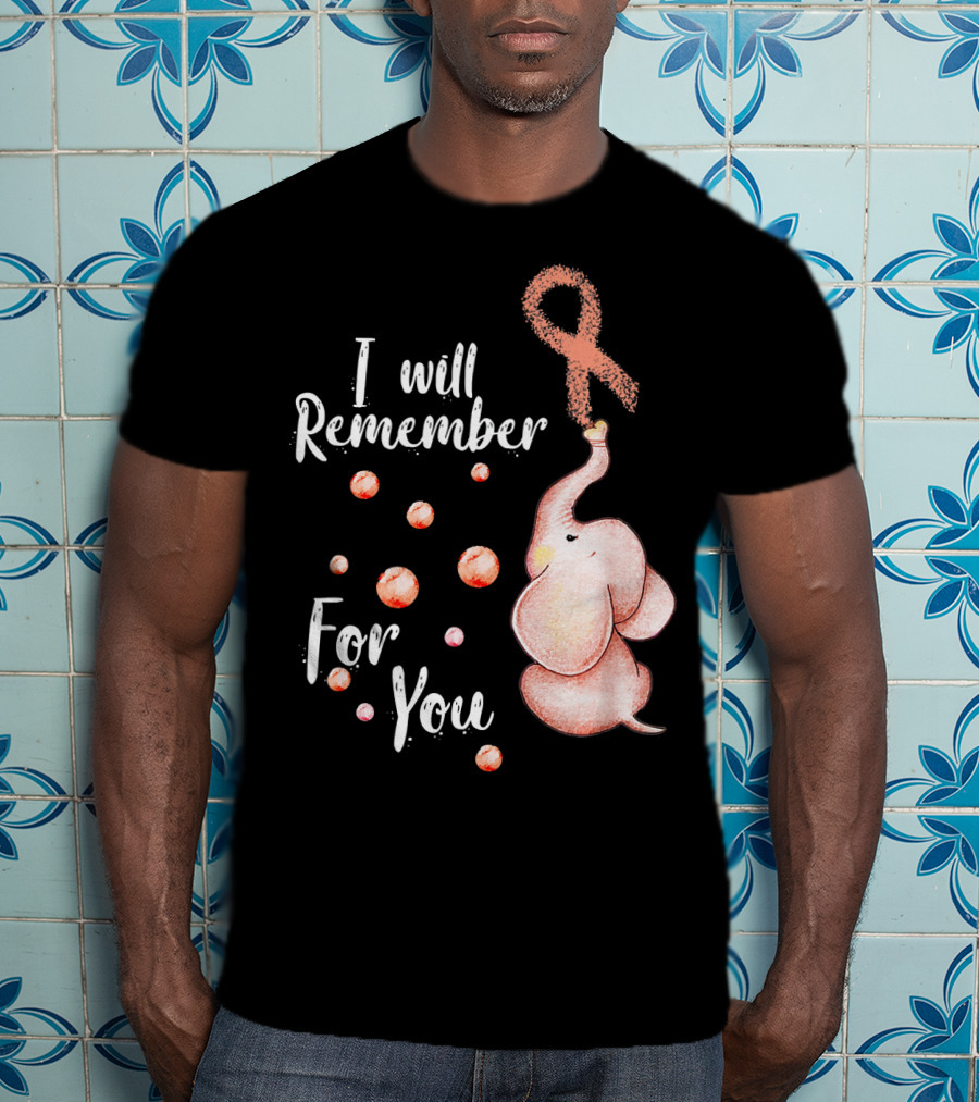 I Will Remember For You Elephant With Pink Ribbon And Bubbles T-Shirt