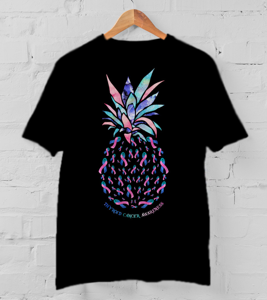 Thyroid Cancer Awareness Pineapple With Ribbons T-Shirt