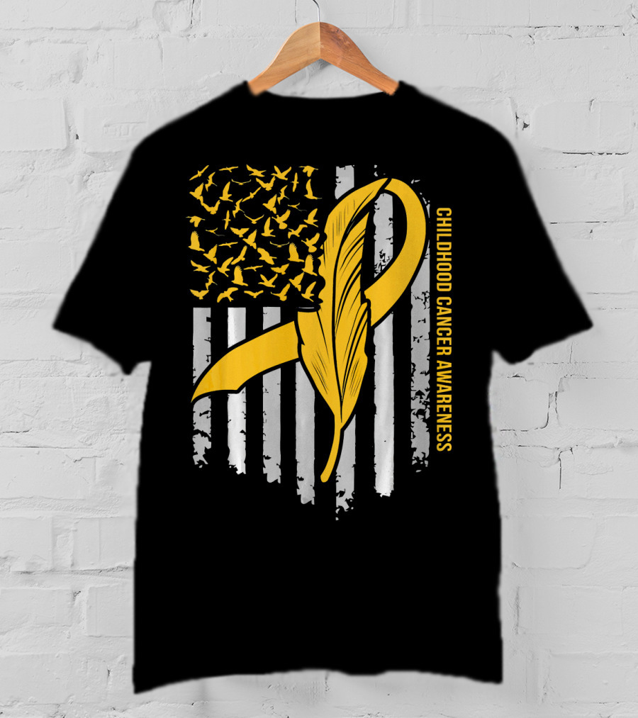 Childhood Cancer Awareness Gold Feather Ribbon Flag T-Shirt