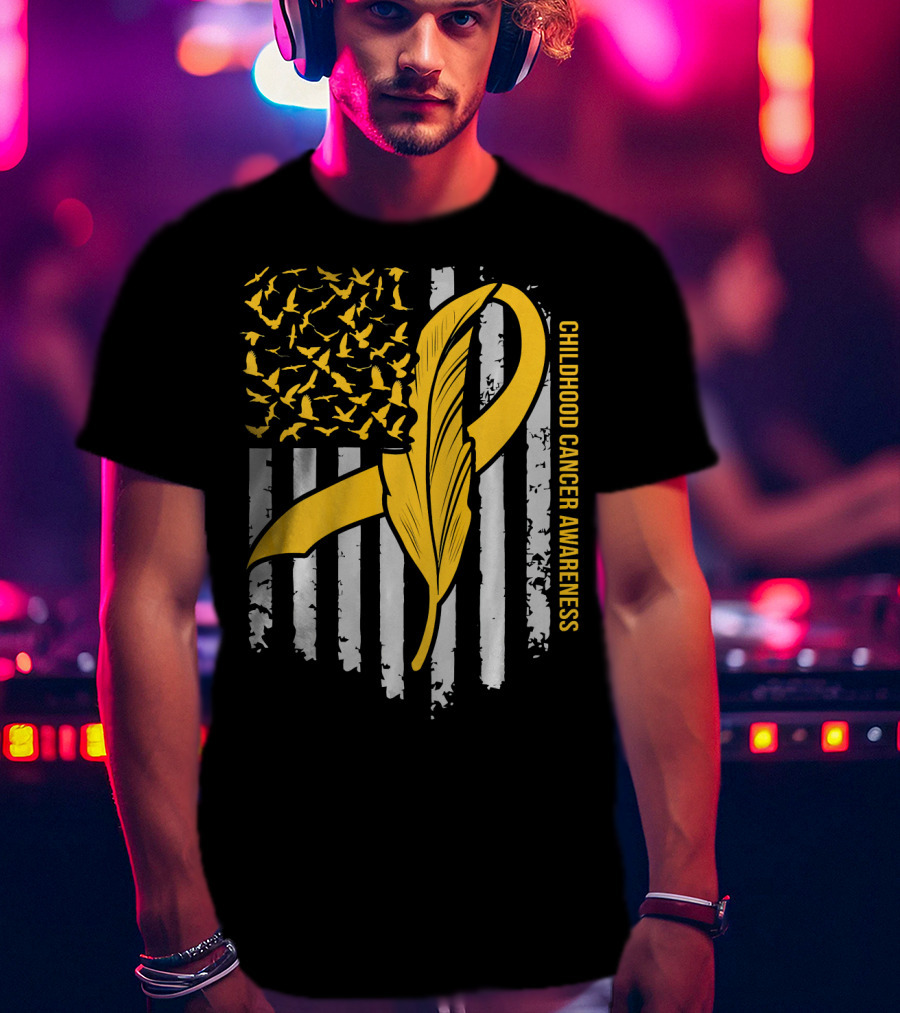 Childhood Cancer Awareness Gold Feather Ribbon Flag T-Shirt