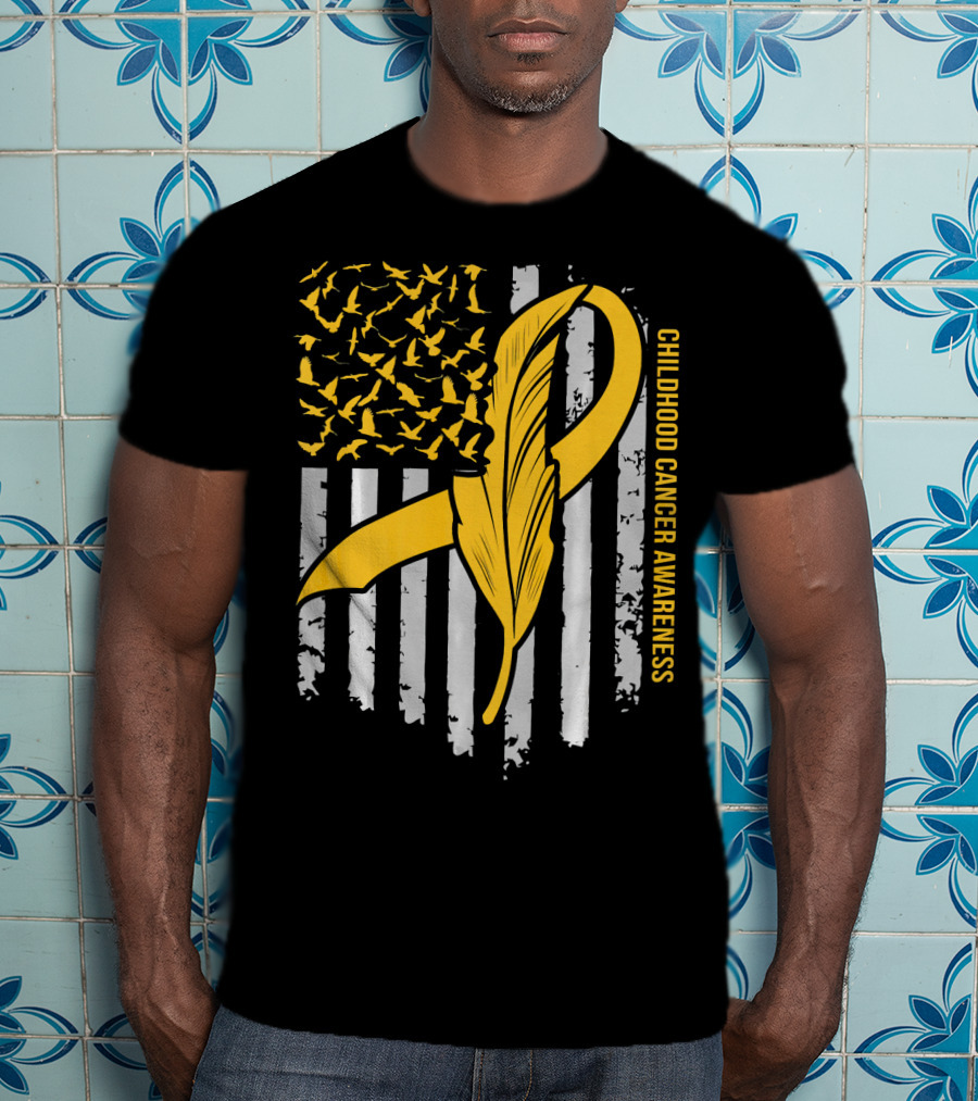 Childhood Cancer Awareness Gold Feather Ribbon Flag T-Shirt