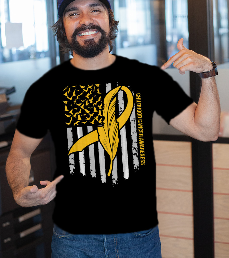 Childhood Cancer Awareness Gold Feather Ribbon Flag T-Shirt