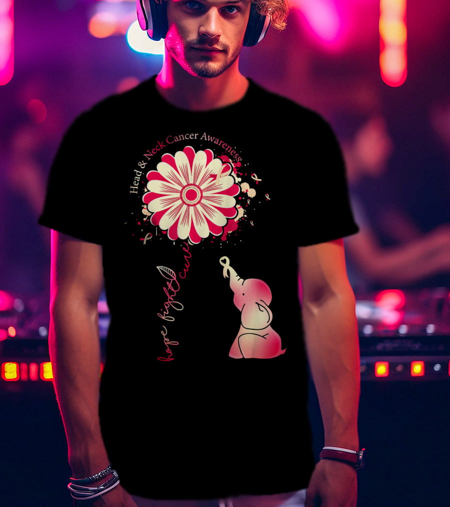 Head And Neck Cancer Awareness White And Burgundy Ribbon Hope Fight Cure Elephant Flower T-Shirt