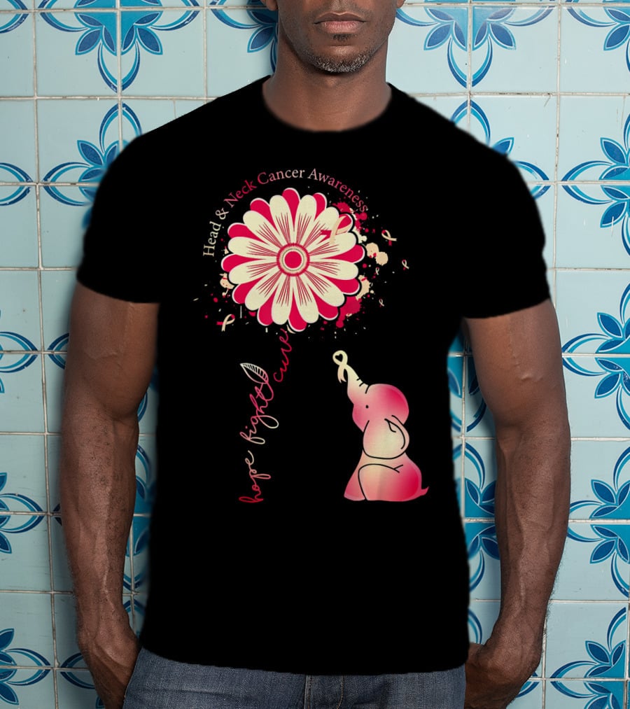 Head And Neck Cancer Awareness White And Burgundy Ribbon Hope Fight Cure Elephant Flower T-Shirt