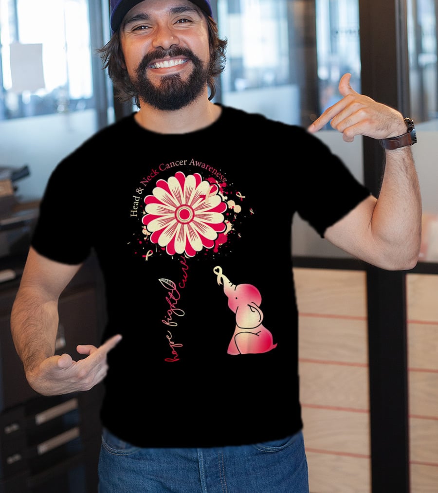 Head And Neck Cancer Awareness White And Burgundy Ribbon Hope Fight Cure Elephant Flower T-Shirt