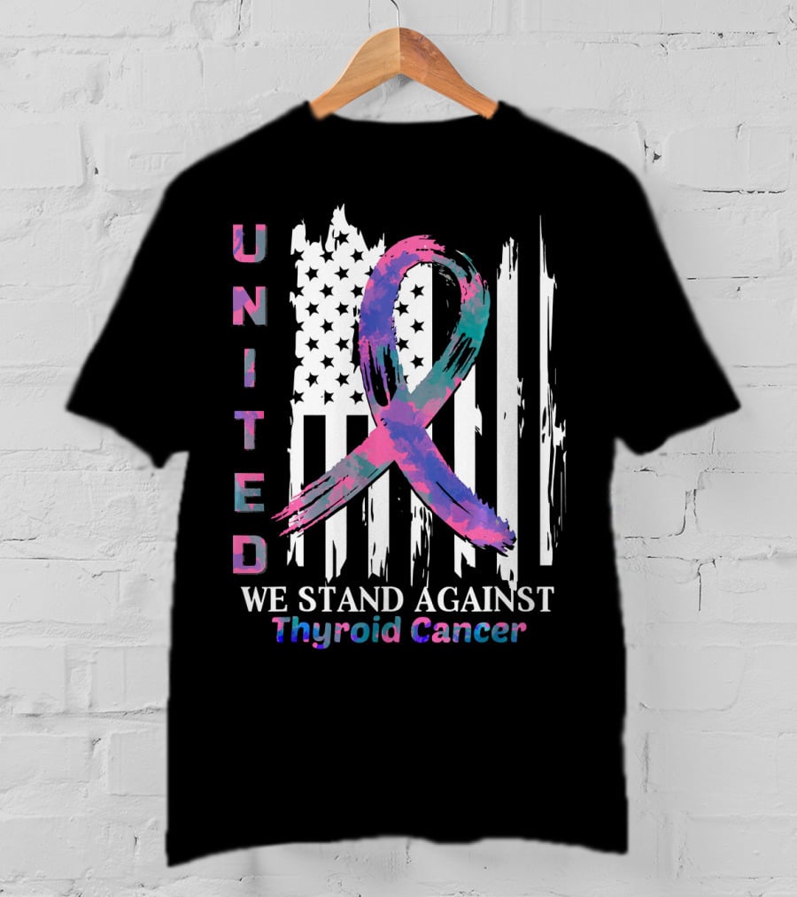 United American Flag With Thyroid Cancer Awareness T-Shirt