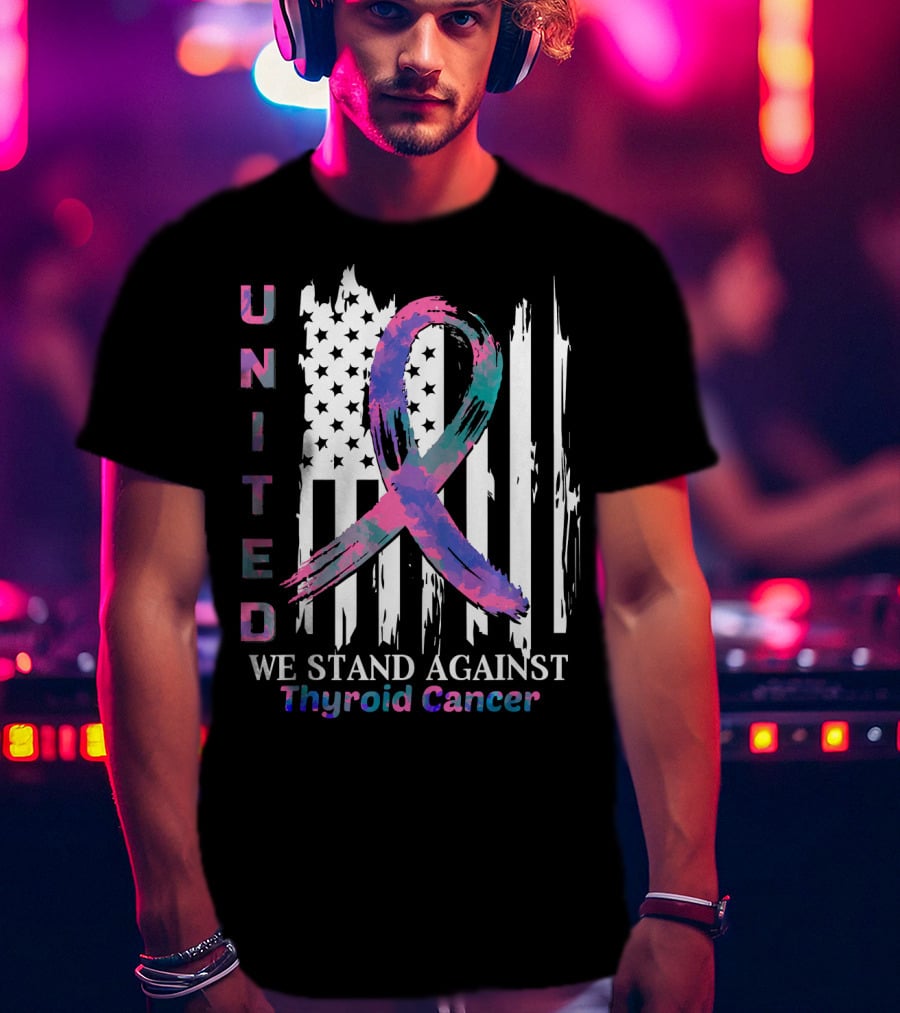 United American Flag With Thyroid Cancer Awareness T-Shirt