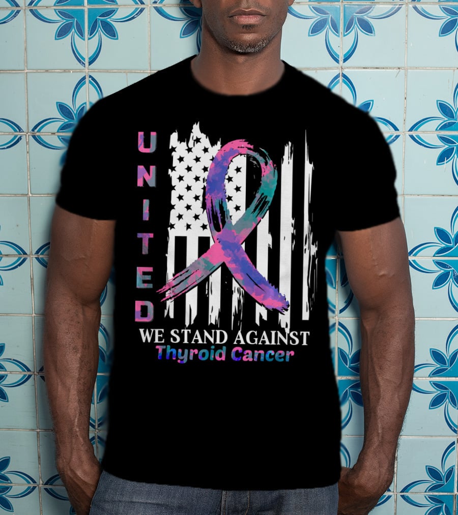 United American Flag With Thyroid Cancer Awareness T-Shirt