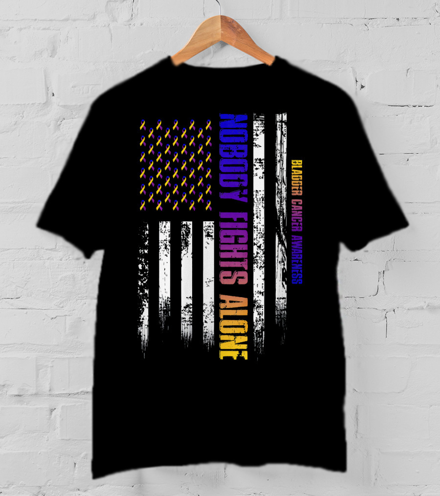 Nobody Fights Alone USA Flag Bladder Cancer Awareness T-Shirt