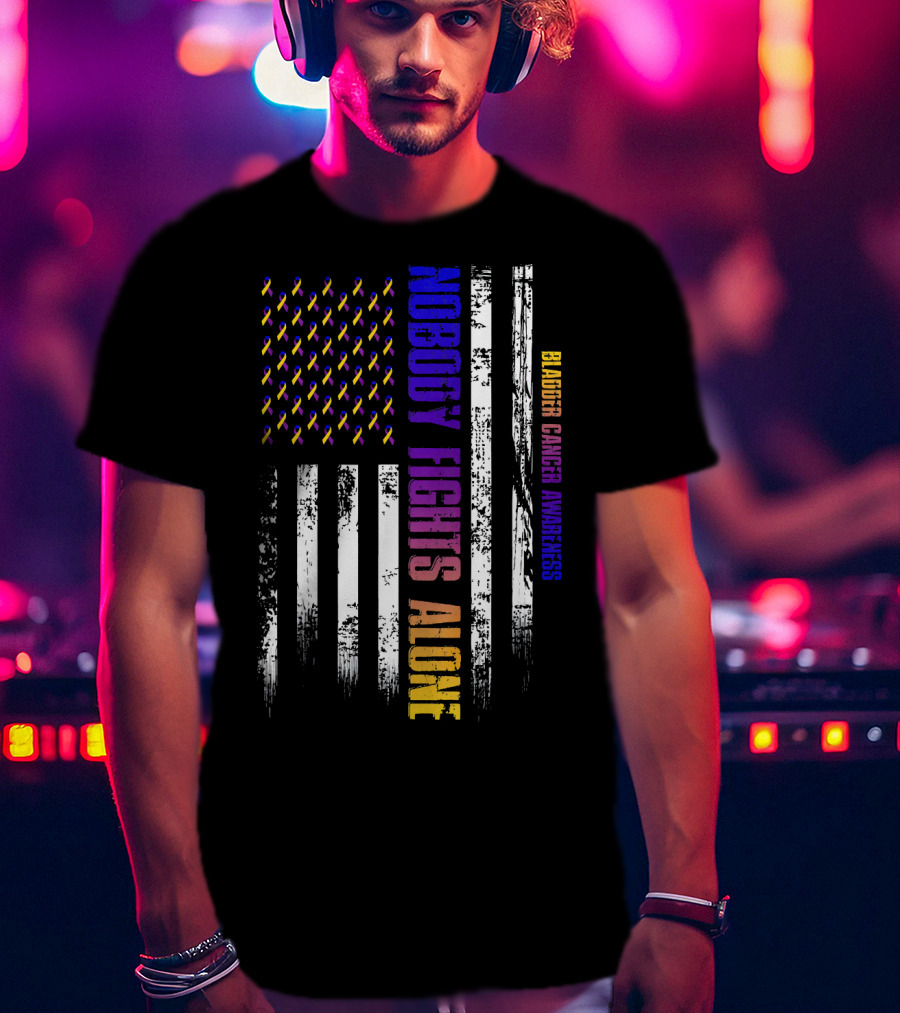 Nobody Fights Alone USA Flag Bladder Cancer Awareness T-Shirt