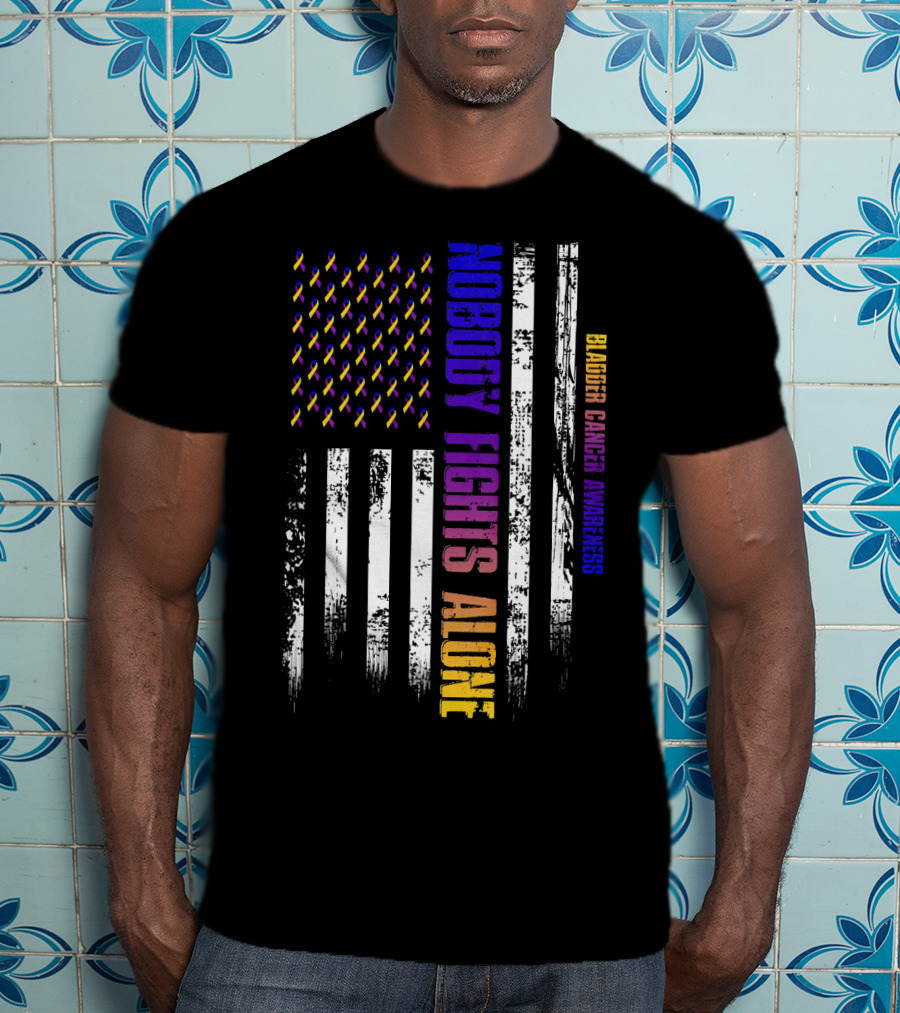 Nobody Fights Alone USA Flag Bladder Cancer Awareness T-Shirt