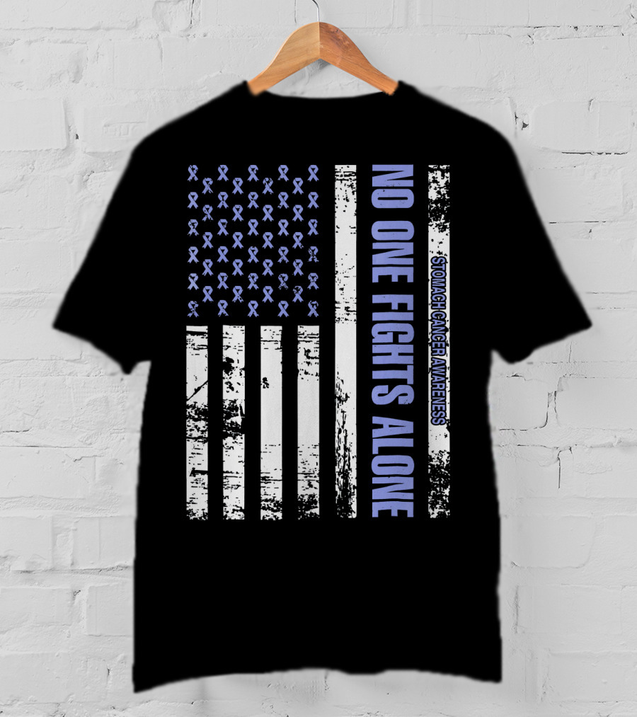 No One Fights Alone Stomach Cancer Awareness Flag With Ribbons T-Shirt