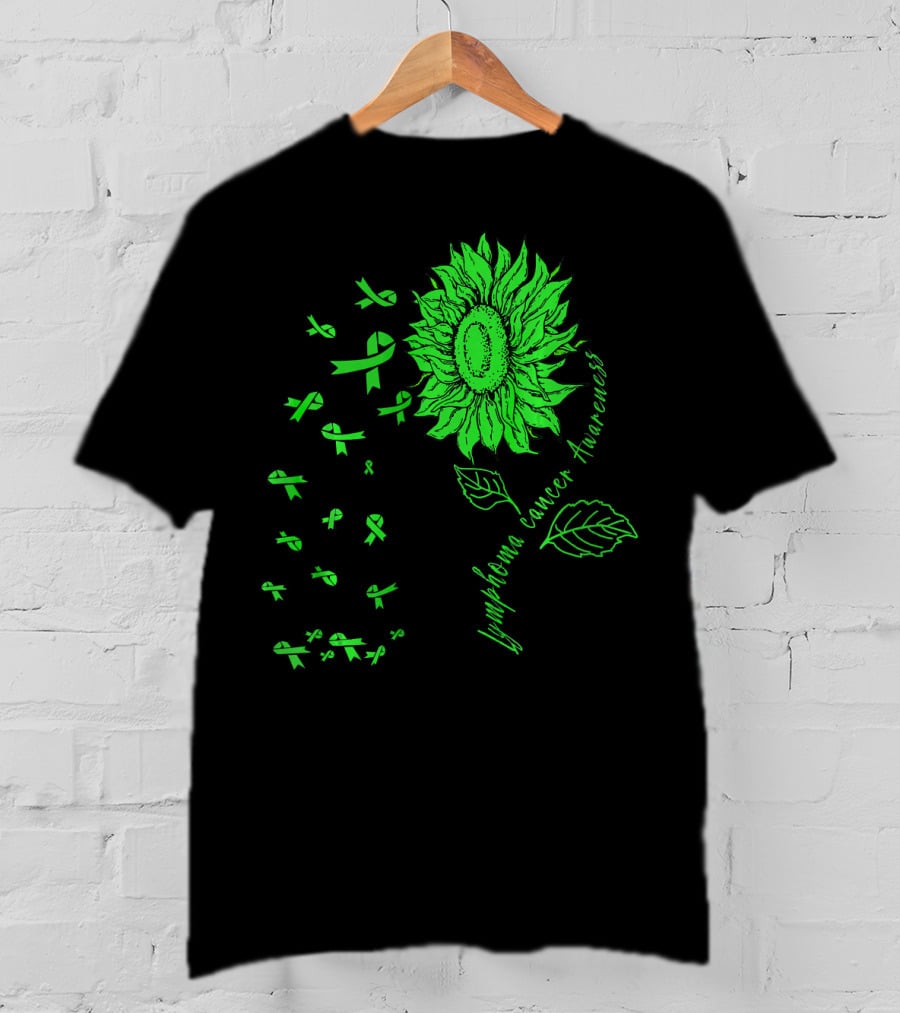 Lymphoma Cancer Awareness Sunflower Lime Green Ribbons T-Shirt