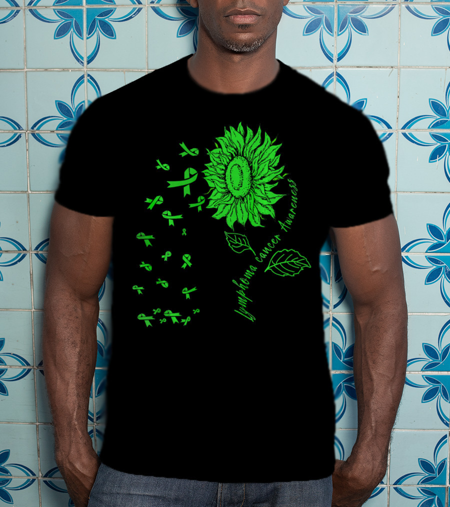 Lymphoma Cancer Awareness Sunflower Lime Green Ribbons T-Shirt