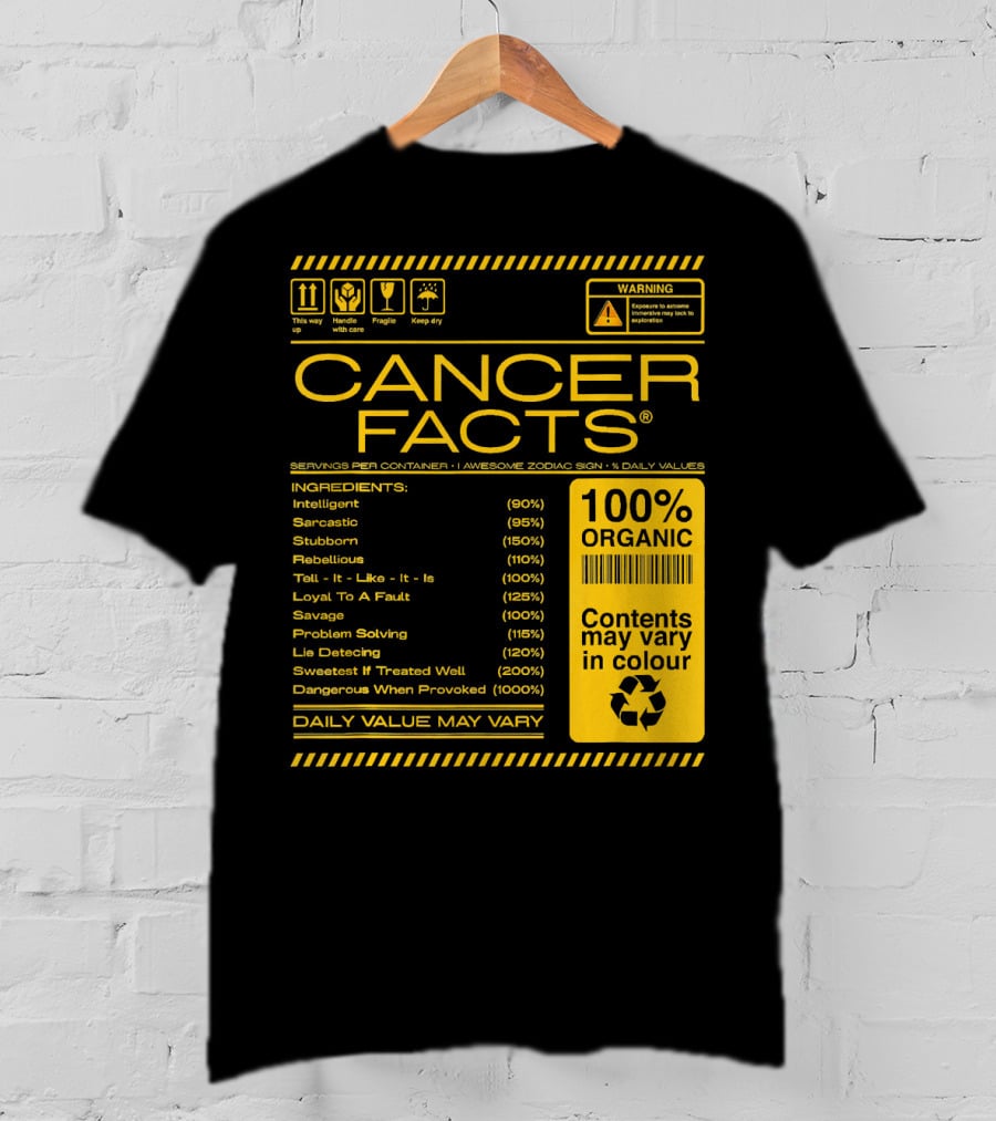 Cancer Facts Lives Intelligent Stubborn Loyal Organic Zodiac Sign T-Shirt