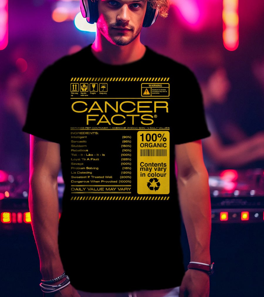 Cancer Facts Lives Intelligent Stubborn Loyal Organic Zodiac Sign T-Shirt
