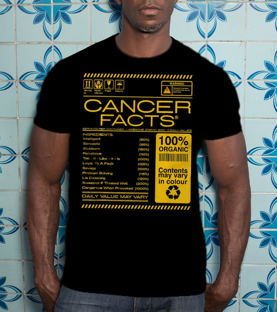 Cancer Facts Lives Intelligent Stubborn Loyal Organic Zodiac Sign T-Shirt