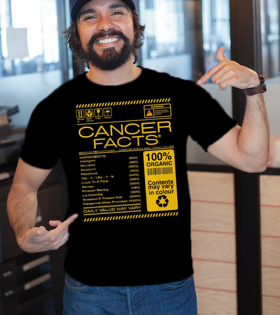 Cancer Facts Lives Intelligent Stubborn Loyal Organic Zodiac Sign T-Shirt