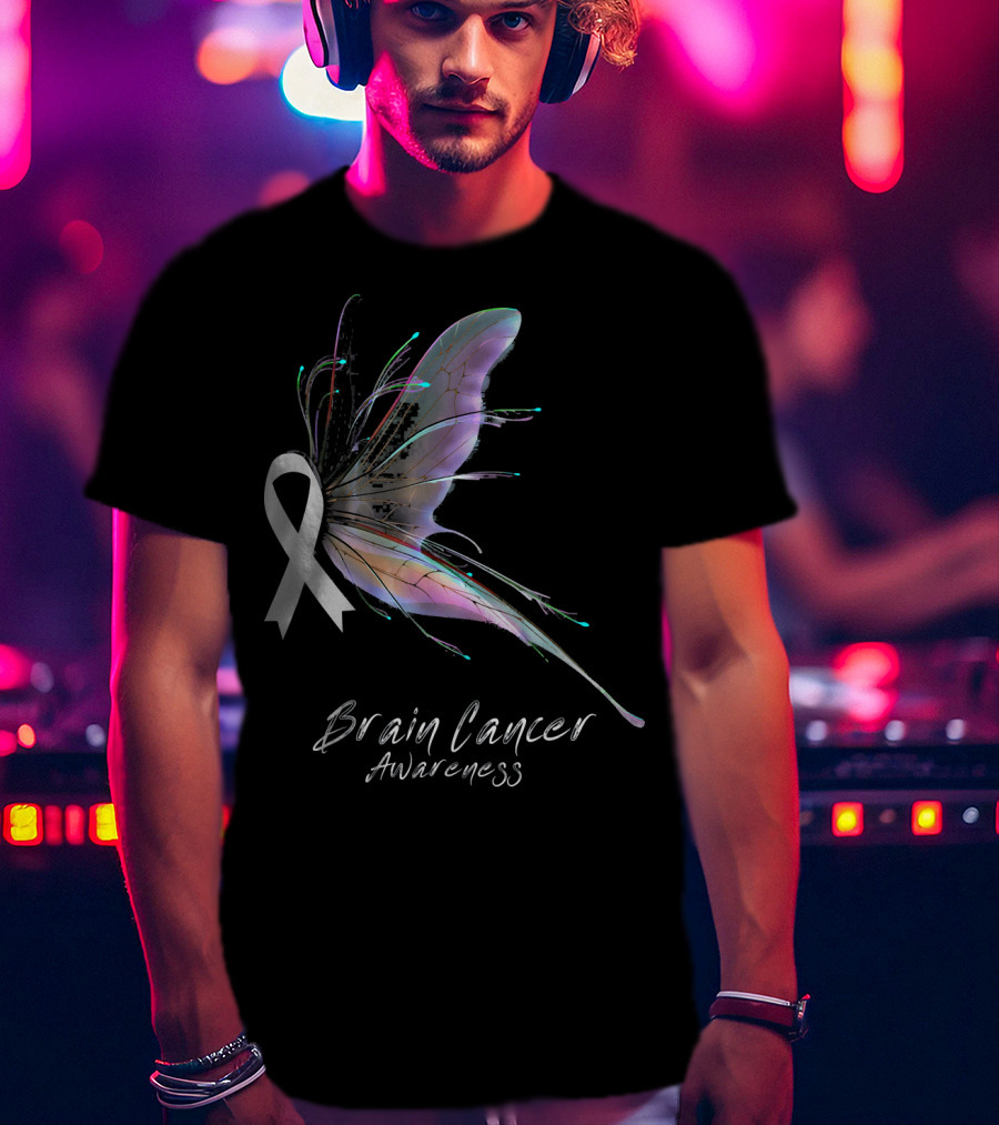 Brain Cancer Awareness Ribbon Butterfly T-Shirt