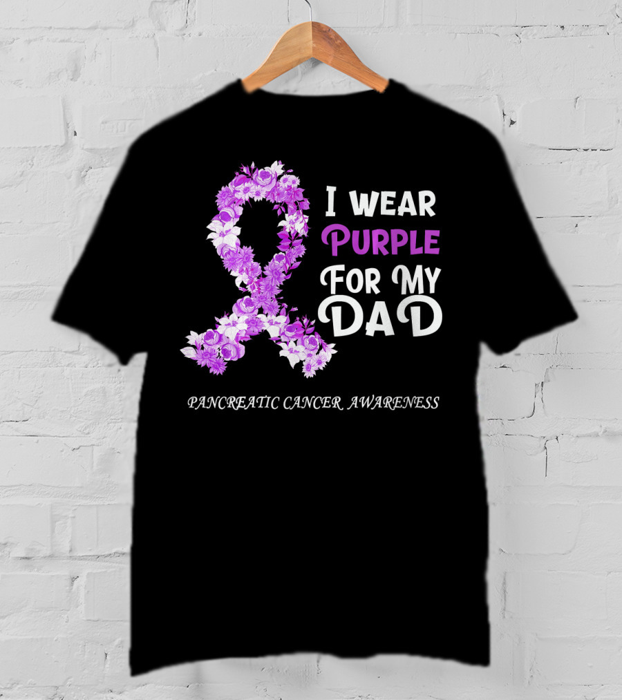 I Wear Purple For My Dad Pancreatic Cancer Awareness Flower T-Shirt