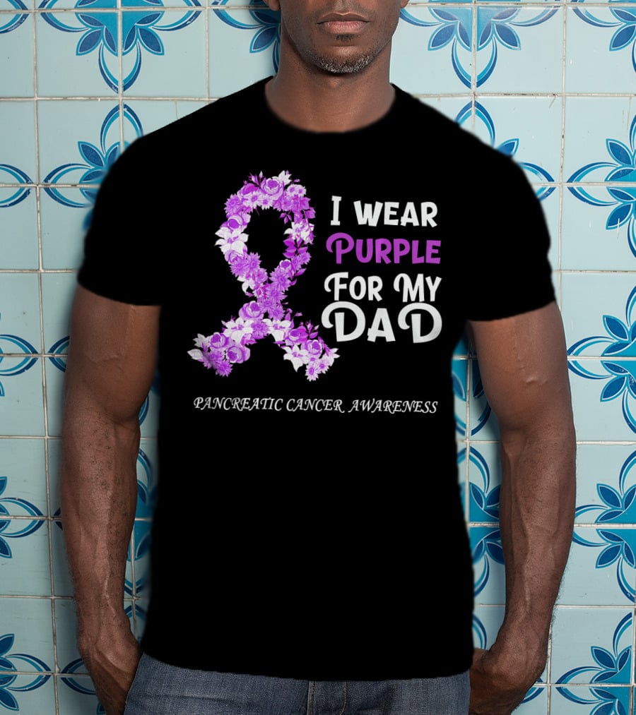 I Wear Purple For My Dad Pancreatic Cancer Awareness Flower T-Shirt