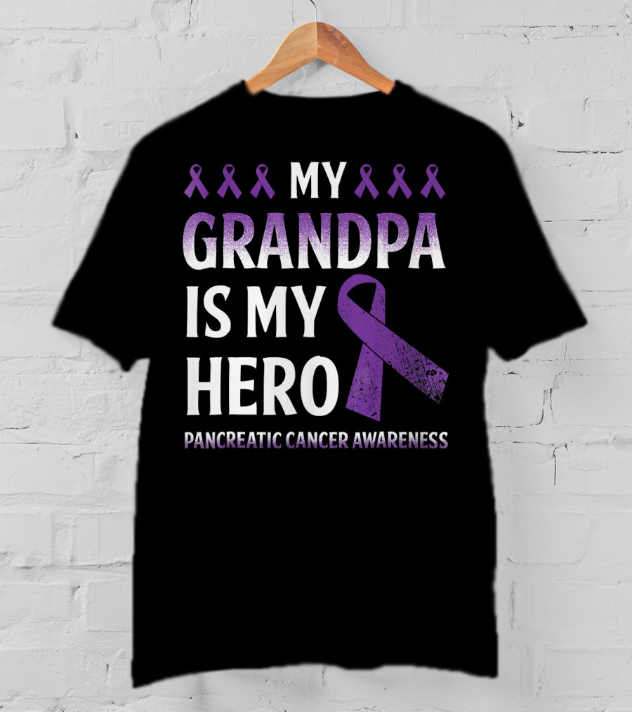 My Grandpa Is My Hero Pancreatic Cancer Awareness Purple Ribbons T-Shirt