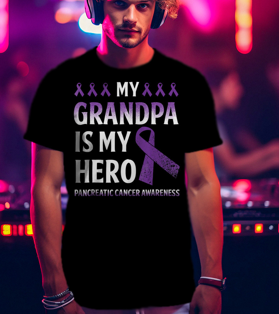 My Grandpa Is My Hero Pancreatic Cancer Awareness Purple Ribbons T-Shirt