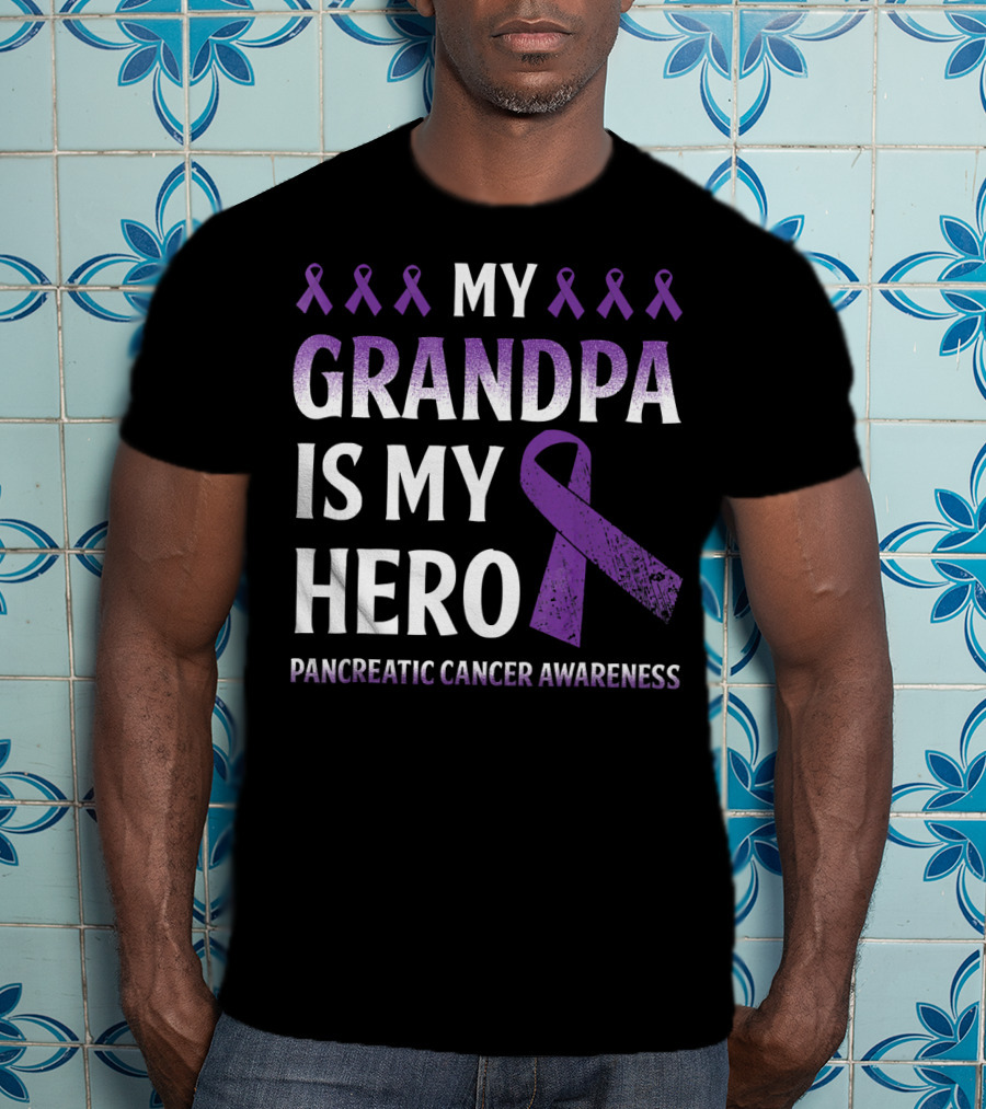 My Grandpa Is My Hero Pancreatic Cancer Awareness Purple Ribbons T-Shirt
