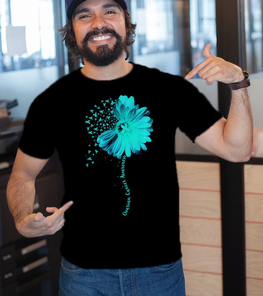 Ovarian Cancer Awareness Sunflower Ribbon Blossoms T-Shirt