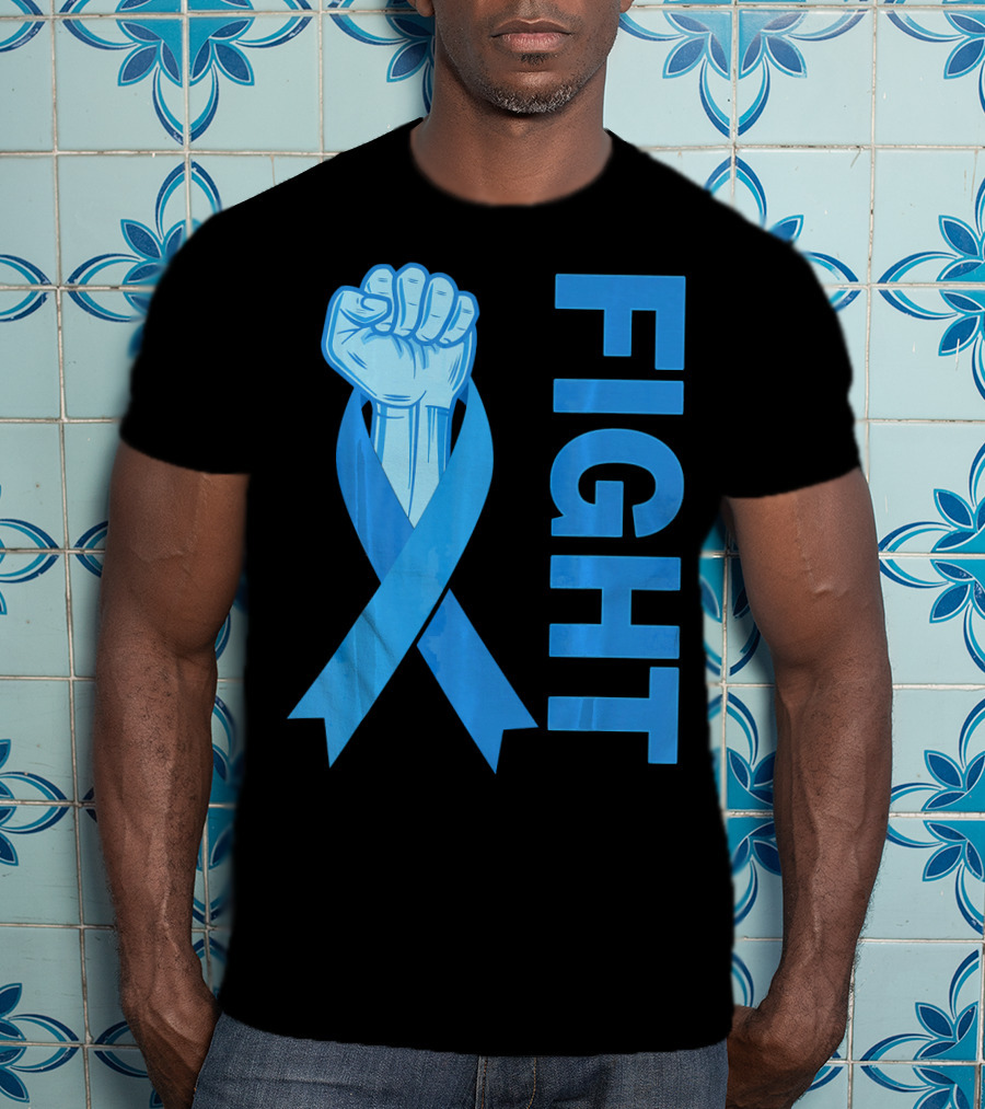 Fight Support Colon Cancer Awareness Rib Symbol Fist T-Shirt