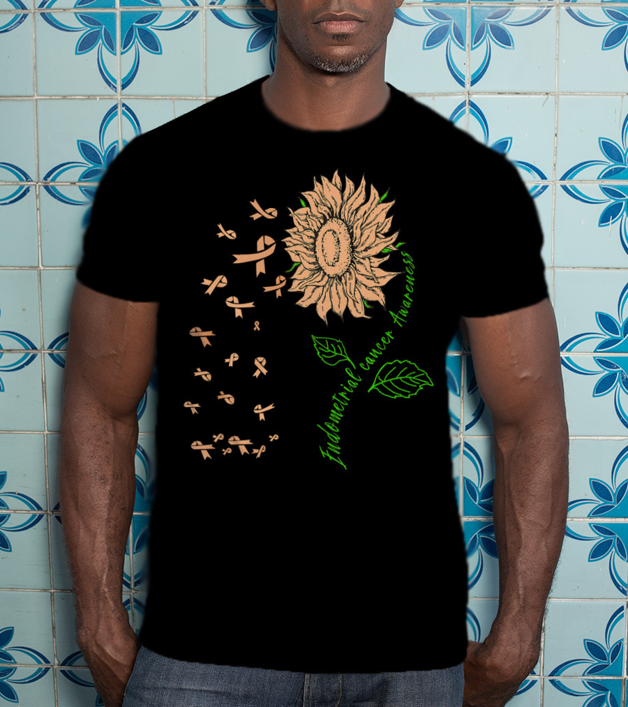 Sunflower Endometrial Cancer Awareness Ribbon Blossoms T-Shirt