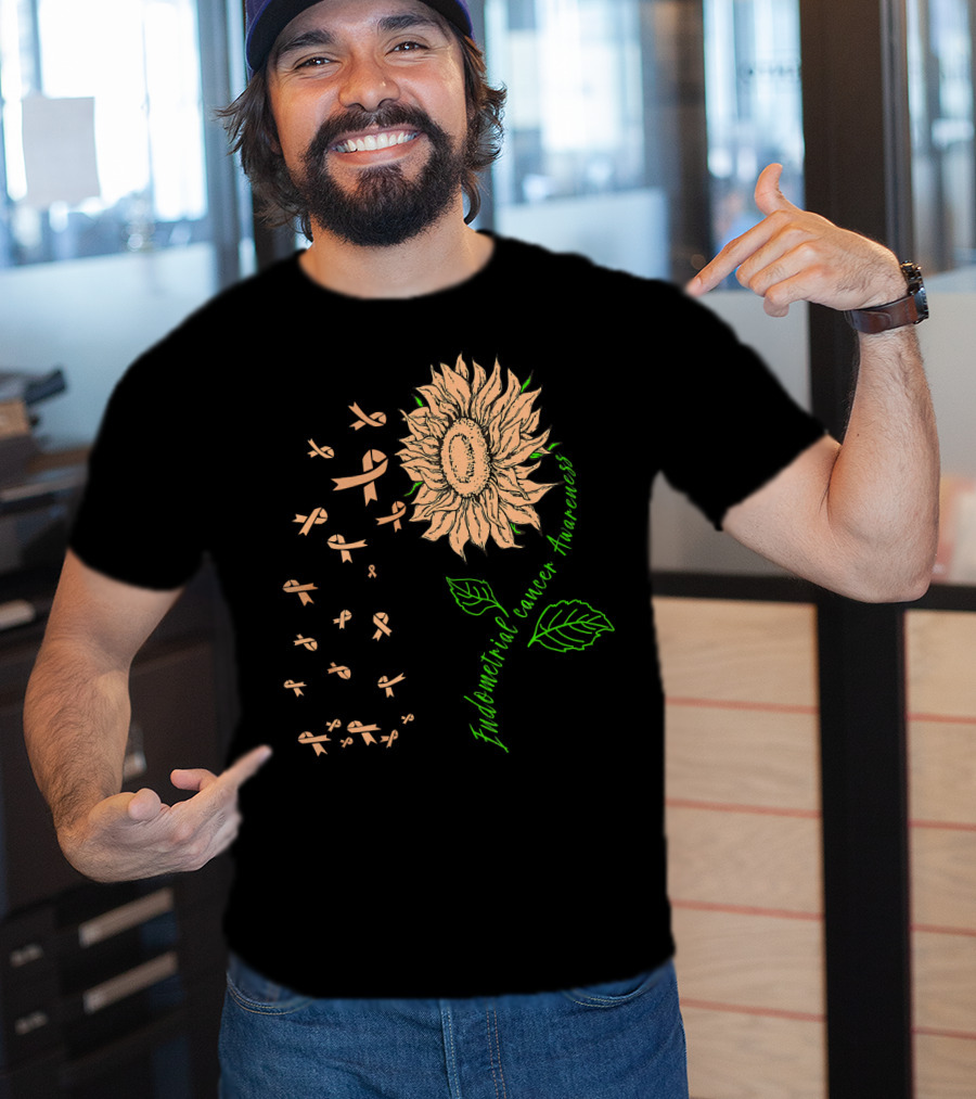 Sunflower Endometrial Cancer Awareness Ribbon Blossoms T-Shirt