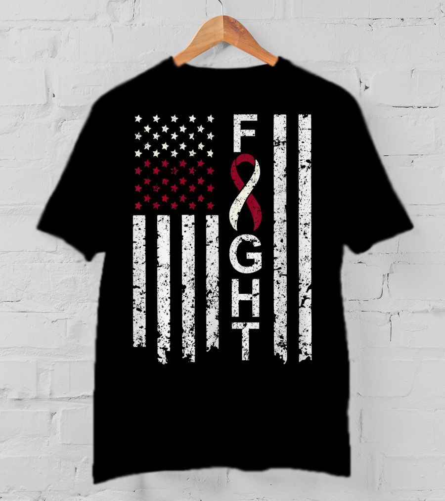 Head And Neck Cancer Awareness Fight Ribbon American Flag T-Shirt