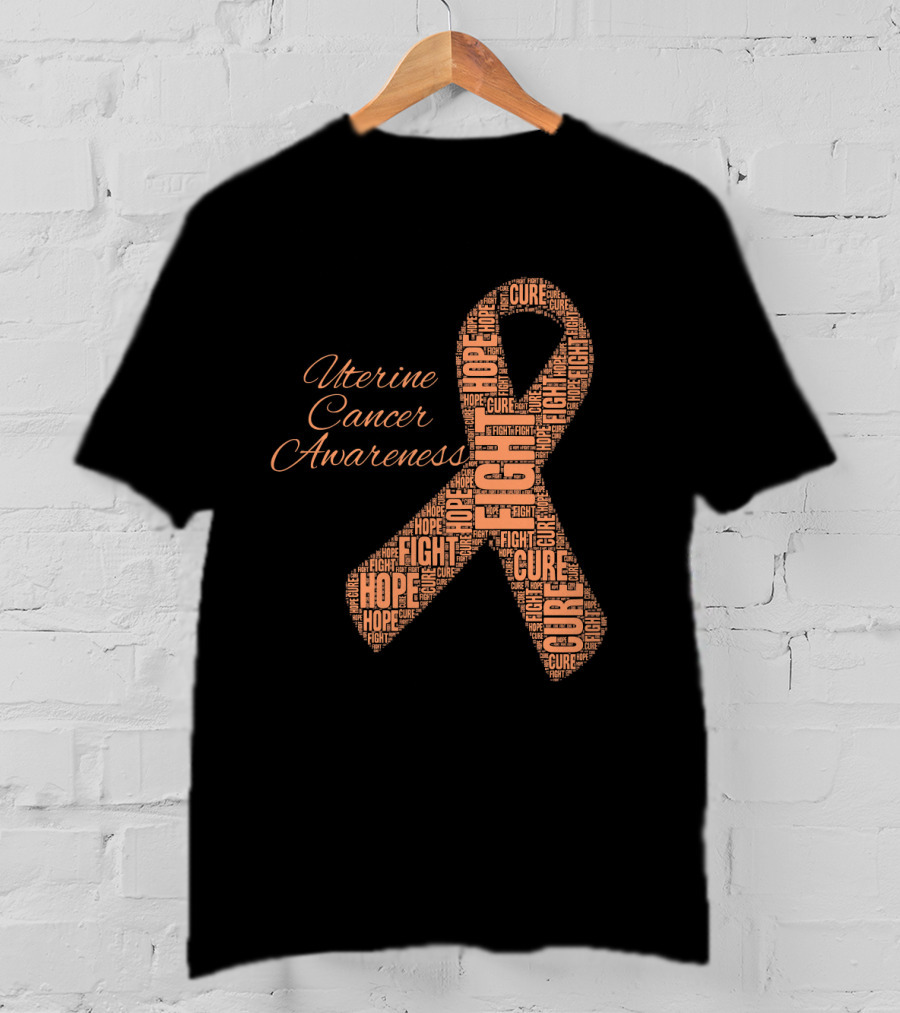 Uterine Cancer Awareness Ribbon With Fight Hope Cure Text T-Shirt