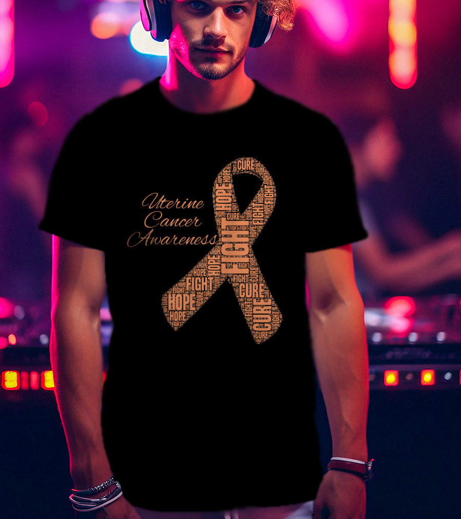 Uterine Cancer Awareness Ribbon With Fight Hope Cure Text T-Shirt
