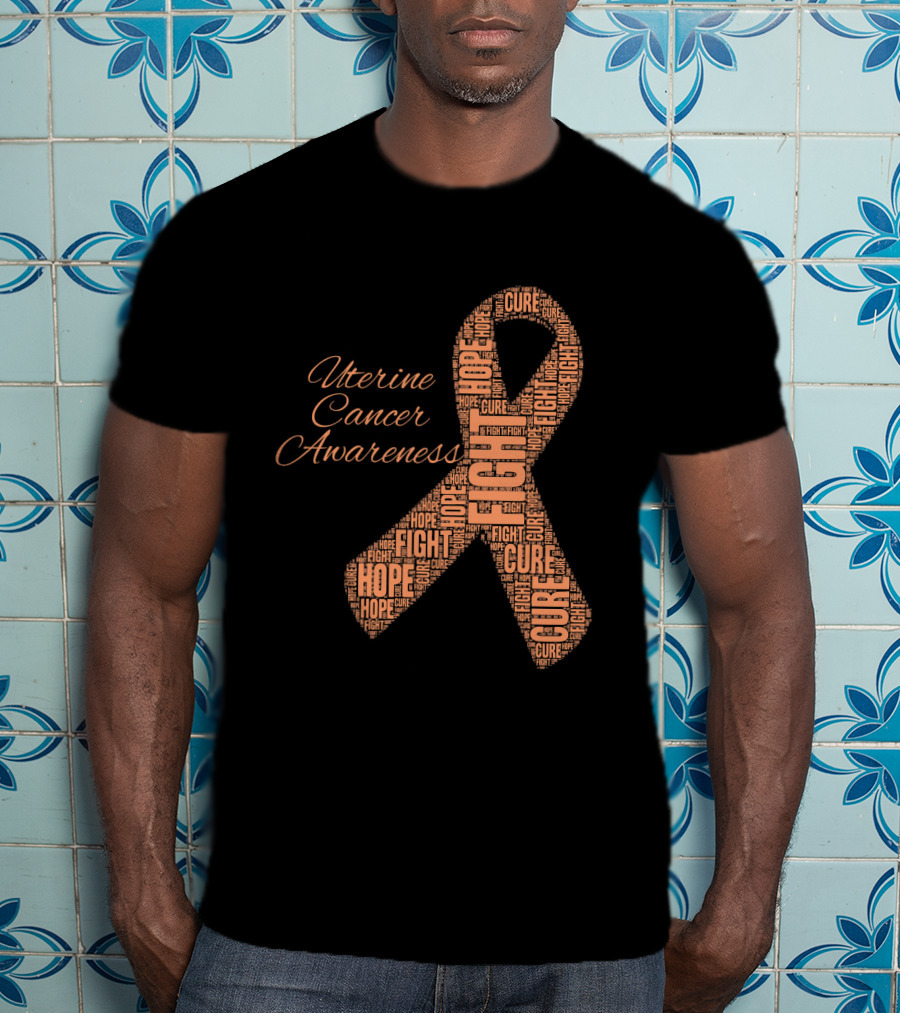 Uterine Cancer Awareness Ribbon With Fight Hope Cure Text T-Shirt