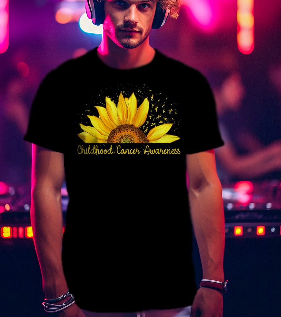 Hippie Sunflower Childhood Cancer Awareness Yellow T-Shirt