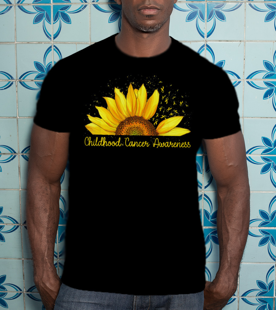 Hippie Sunflower Childhood Cancer Awareness Yellow T-Shirt