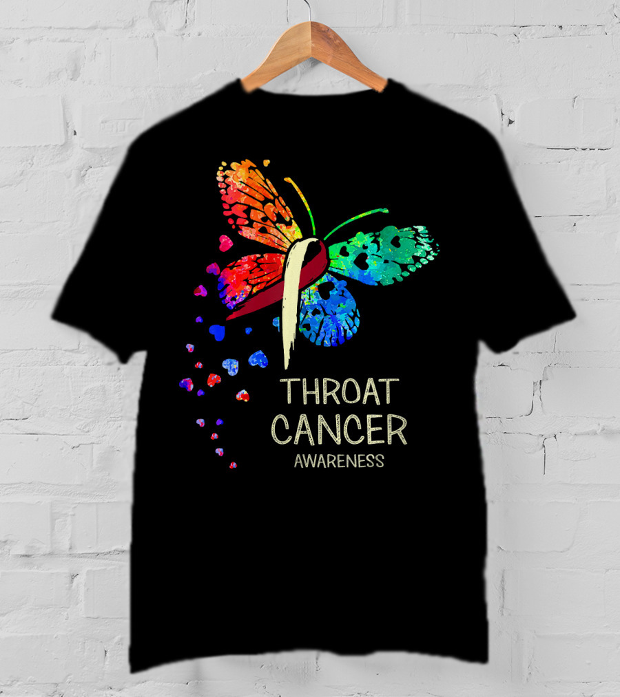 Throat Cancer Awareness Ribbon Butterfly Colorful T-Shirt