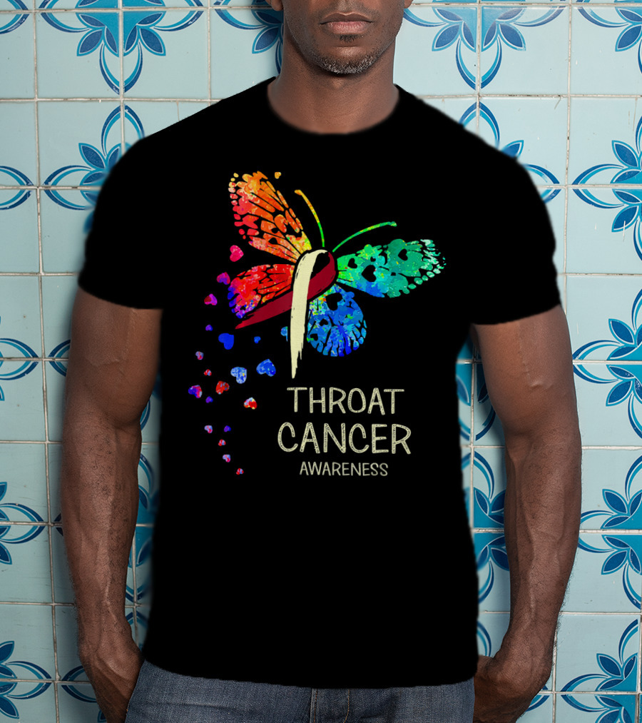 Throat Cancer Awareness Ribbon Butterfly Colorful T-Shirt