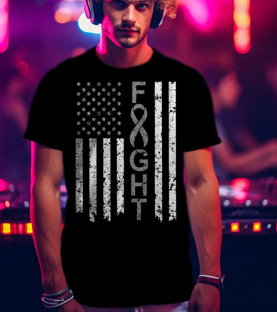 Brain Cancer Awareness Fight American Flag T-Shirt