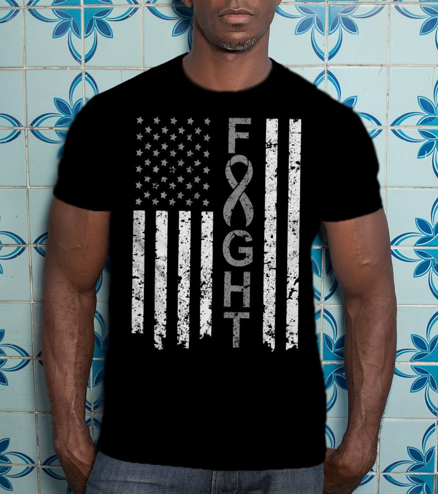 Brain Cancer Awareness Fight American Flag T-Shirt